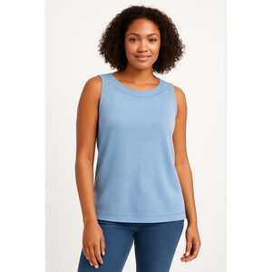 Chico's‎ Blue Knit Sleeveless Tank Top Women's Size 1 (M) Top Decorative Details